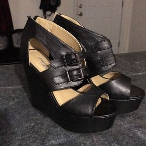 Black Leather Wedges